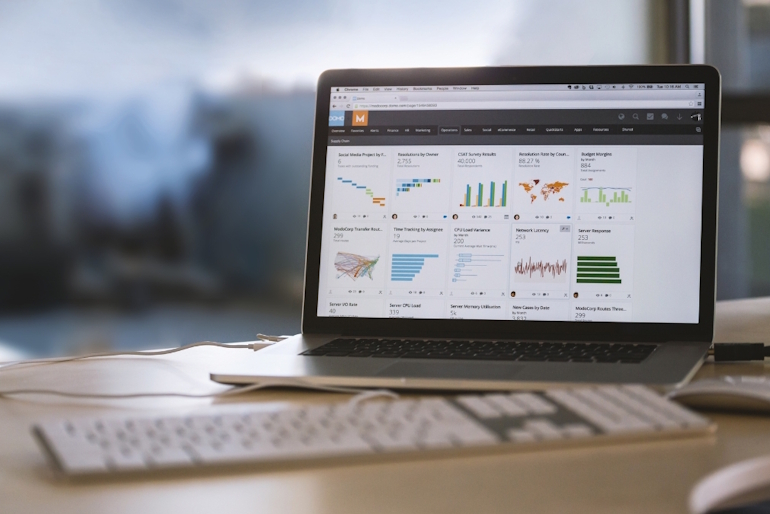 Marketing intelligence dashboard on a laptop